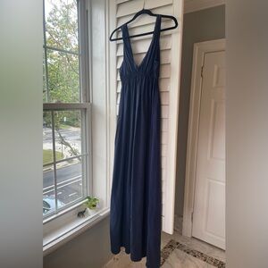 Gerard Darel Deep Blue Maxi Dress Minimalist Flowy Feminine Babydoll